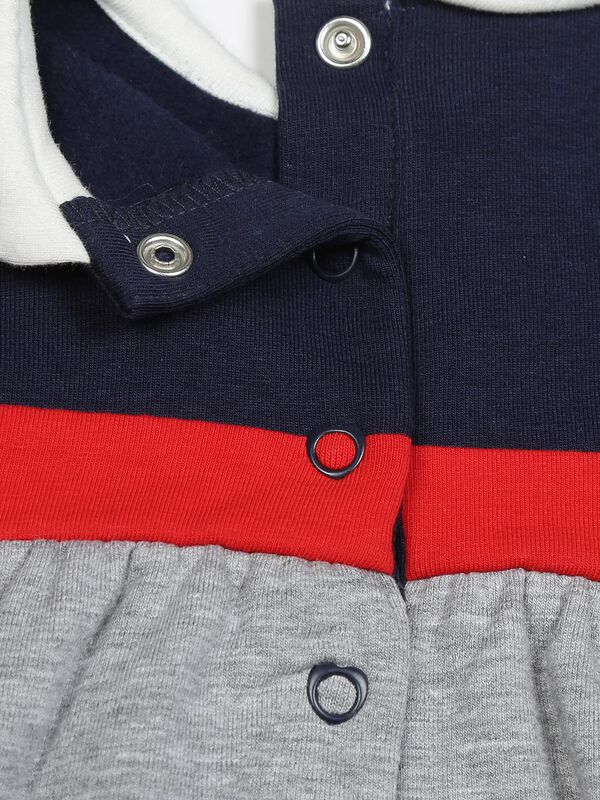 Navy and Grey Knitted Dress With Print image number 3